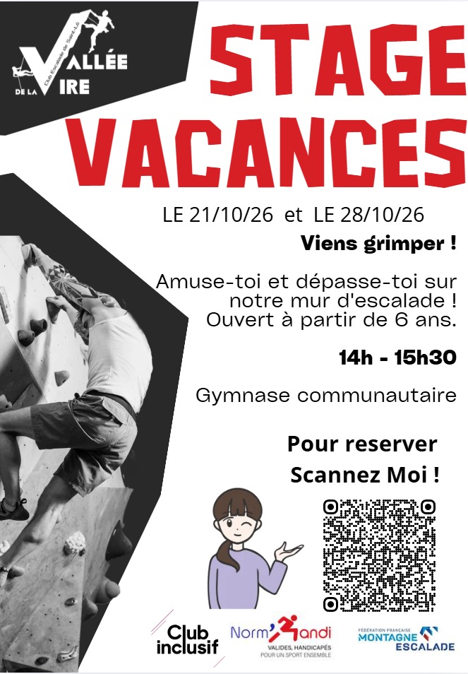 🧗 Stage vacances : 21 et 28 octobre 2026